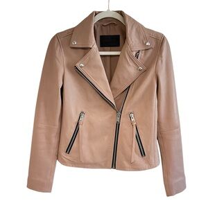 All Saints Womens Dalby Leather Moto Biker Jacket Sz 4 Blush Pink Spring Summer
